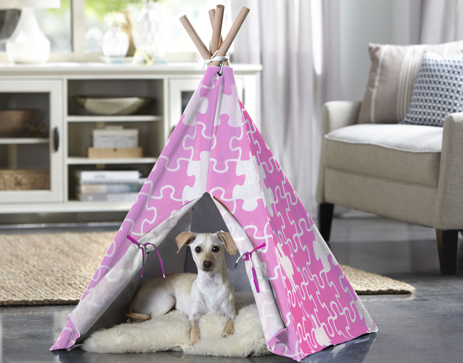 Merry Products Ptp0060203100 Pink Puzzle Pet Teepee Tent, Large