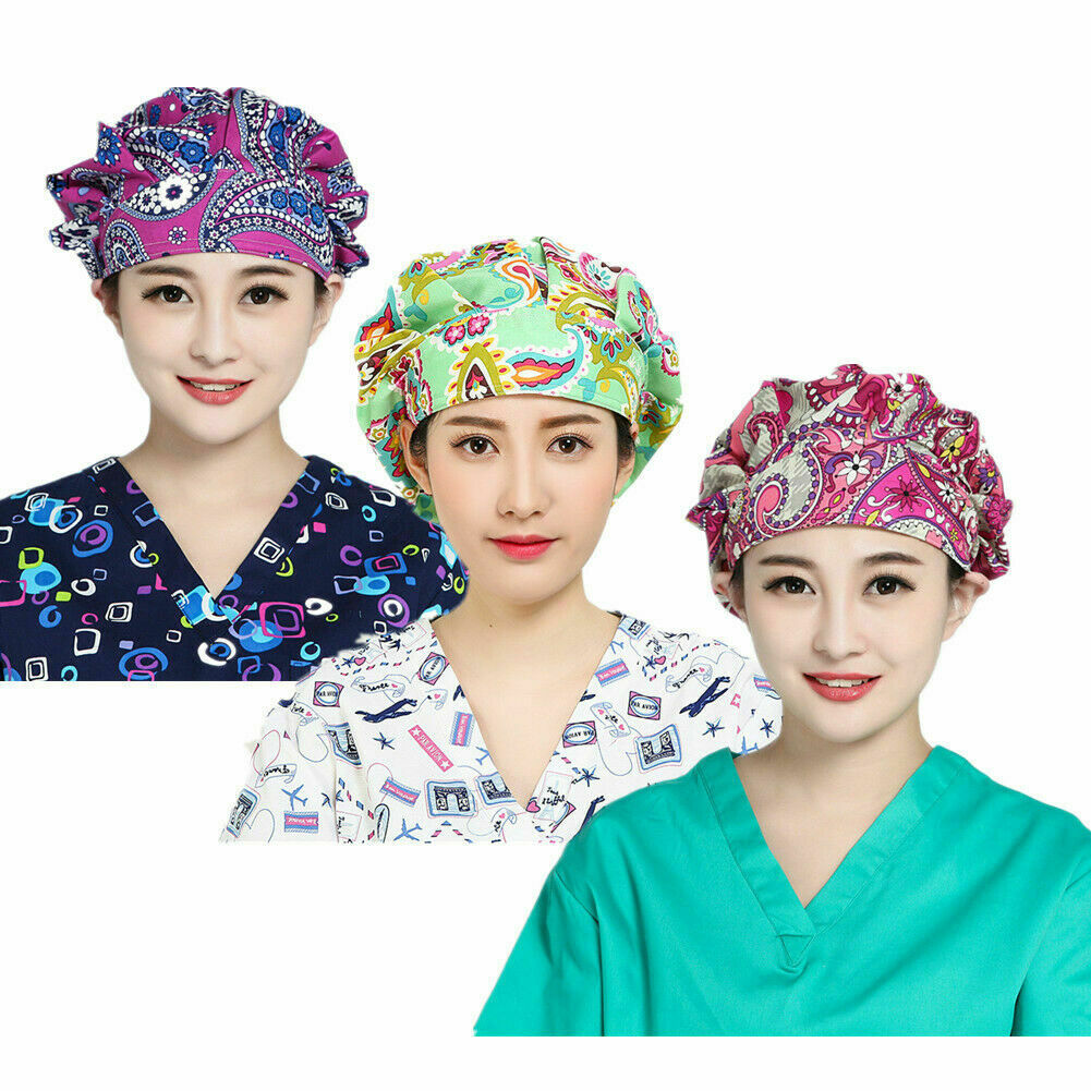 3pcs Cotton Printing Medical Doctor Nurse Surgical Scrub Cap Hat