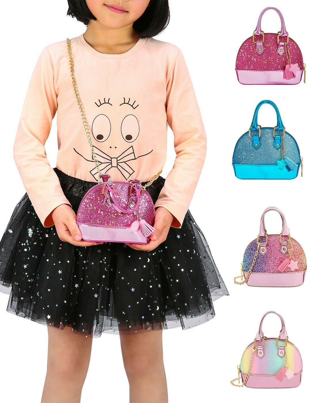 Glitter Purse Princess Small Crossbody Dome Fashion Purse for Little Girls