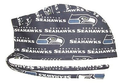 Surgical Scrub Hat Cap Made with Seattle Seahawks NFL Fabric Nurse ER Chemo New