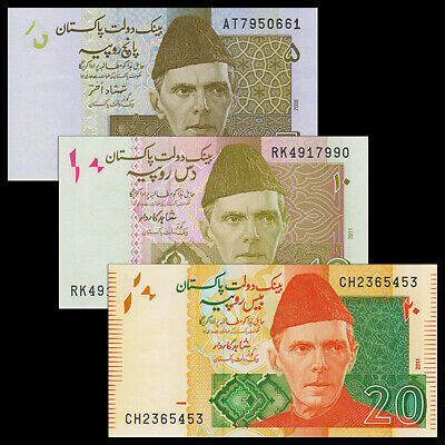 Set 3 PCS, Pakistan 5 10 20 Rupees, UNC, B#1