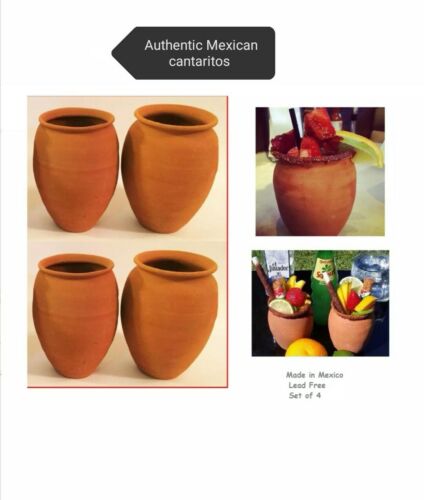 Authentic Jarritos/Cantaritos de Barro. Mexican Ethnic Clay cups. Set of 4