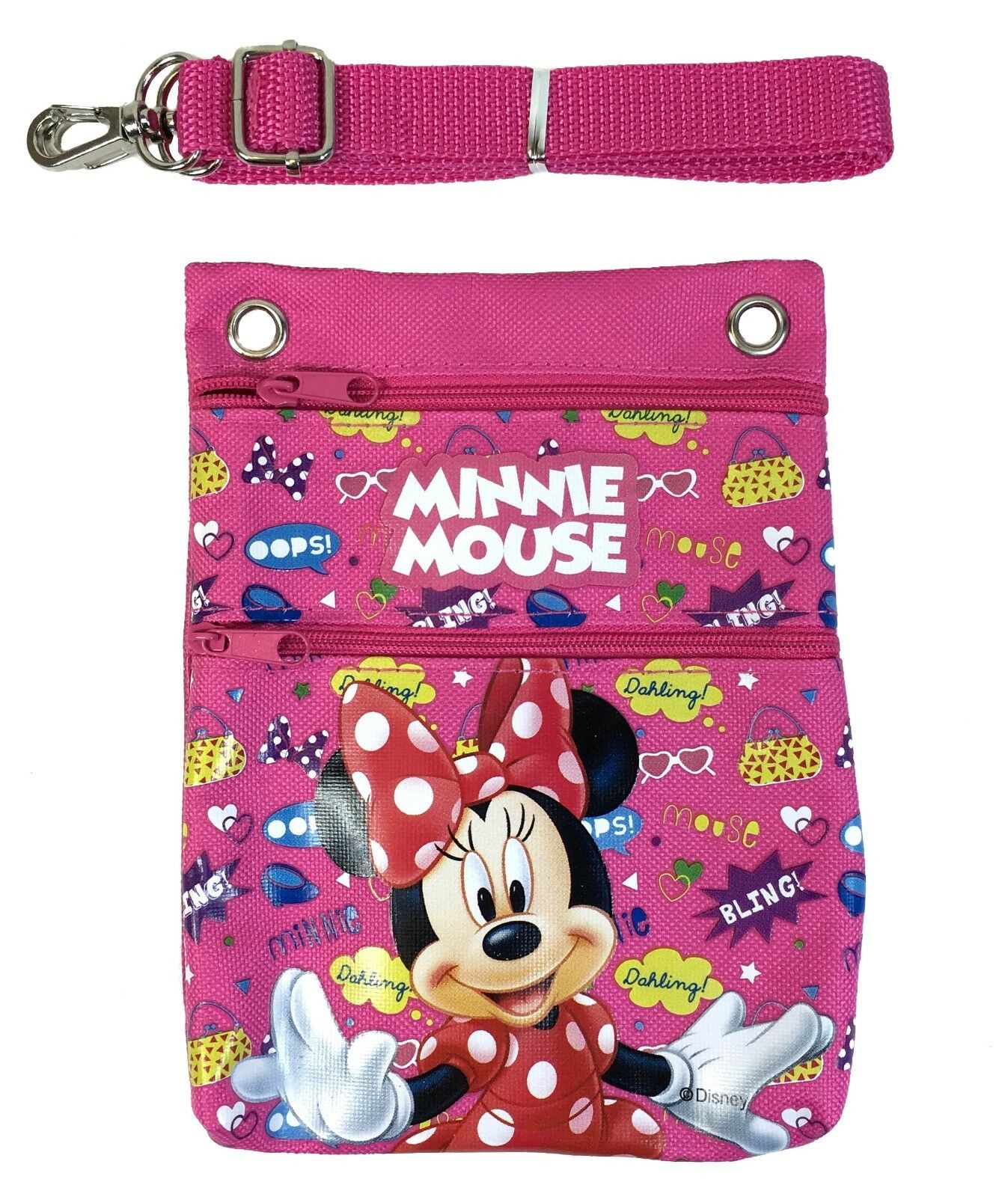 Disney Pink Minnie Mouse Wallet Camera Pouch Bag Purse Shoulder Strap 7.5"