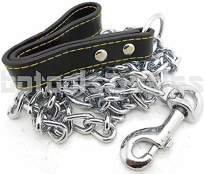 72" X 2mm Heavy Duty Chrome Dog Pet Leash W/ Leather Strap Strong Hold 6ft Long